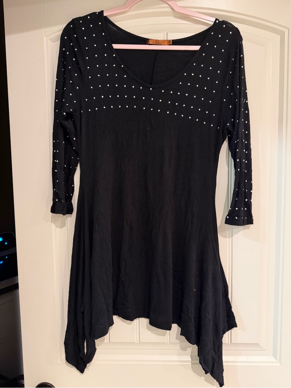 Black Studded Scoop Neck Women's Tunic Top